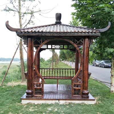 คุณภาพ  Outdoor Pavilion Chinese Wood Gazebo Hexagonal 3m Antique Garden Pagoda โรงงาน