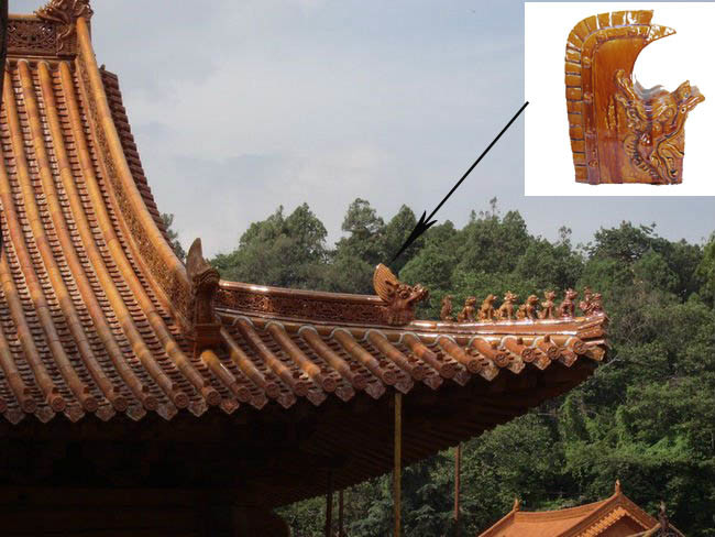 เครื่องประดับหลังคาจีนเคลือบสีดินเผา สันหลังคา เจดีย์จีน