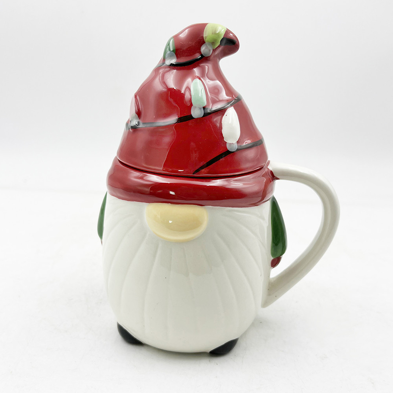 Custom Creative 3D Spring Gnome Decorations Cups ชามคริสต์มาสต์ เซรามิค มีฝาปิด
