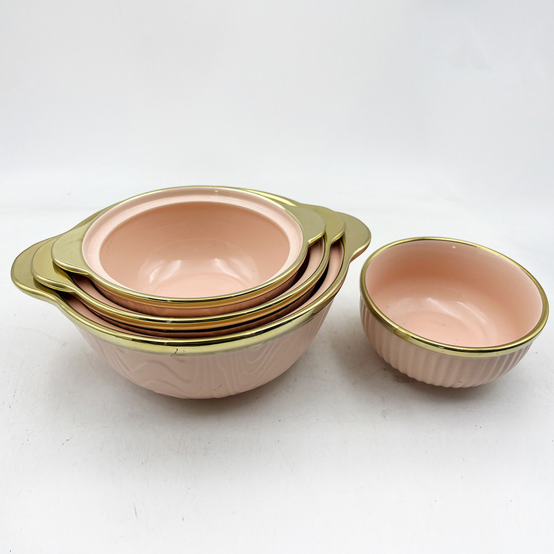 หรูหรา ทองเหลืองขั้วสีชมพู มาร์บอร์โพรเซลีน อาหารค่ํา Bowl บ้าน โรงแรม เซรามิค อาหารค่ํา ชุดหลายขนาด