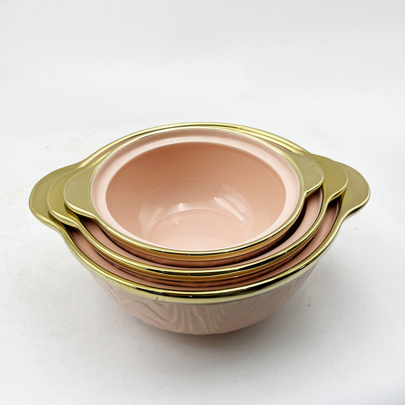 หรูหรา ทองเหลืองขั้วสีชมพู มาร์บอร์โพรเซลีน อาหารค่ํา Bowl บ้าน โรงแรม เซรามิค อาหารค่ํา ชุดหลายขนาด