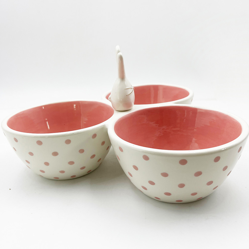 คลาสสิกสีชมพู สารเครามิคน่ารัก 3 ส่วน รับประทาน Bowl งี่เง่ากระต่ายกับกระต่ายจับ