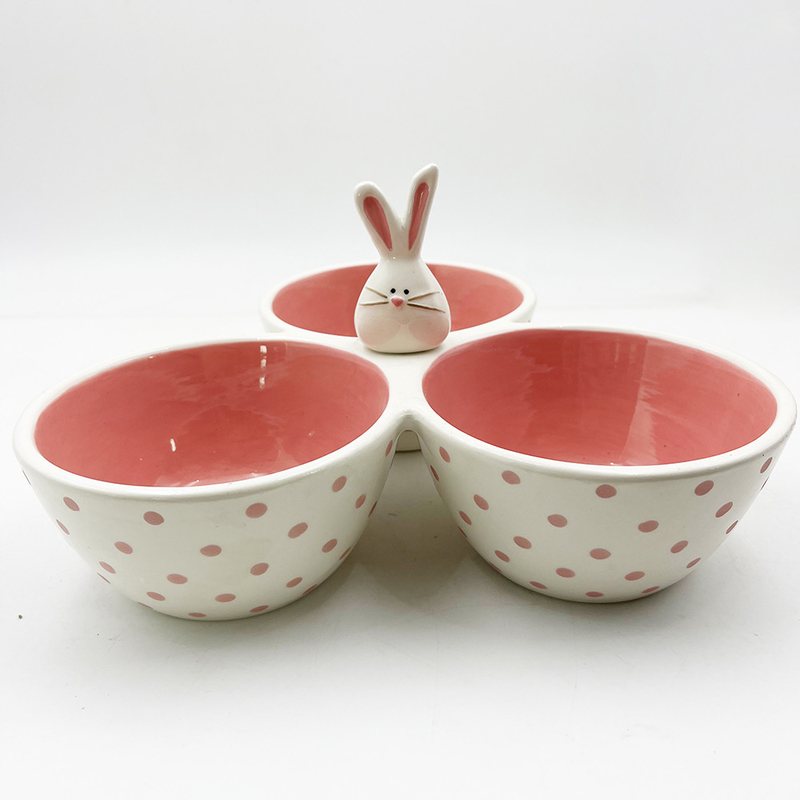 คลาสสิกสีชมพู สารเครามิคน่ารัก 3 ส่วน รับประทาน Bowl งี่เง่ากระต่ายกับกระต่ายจับ