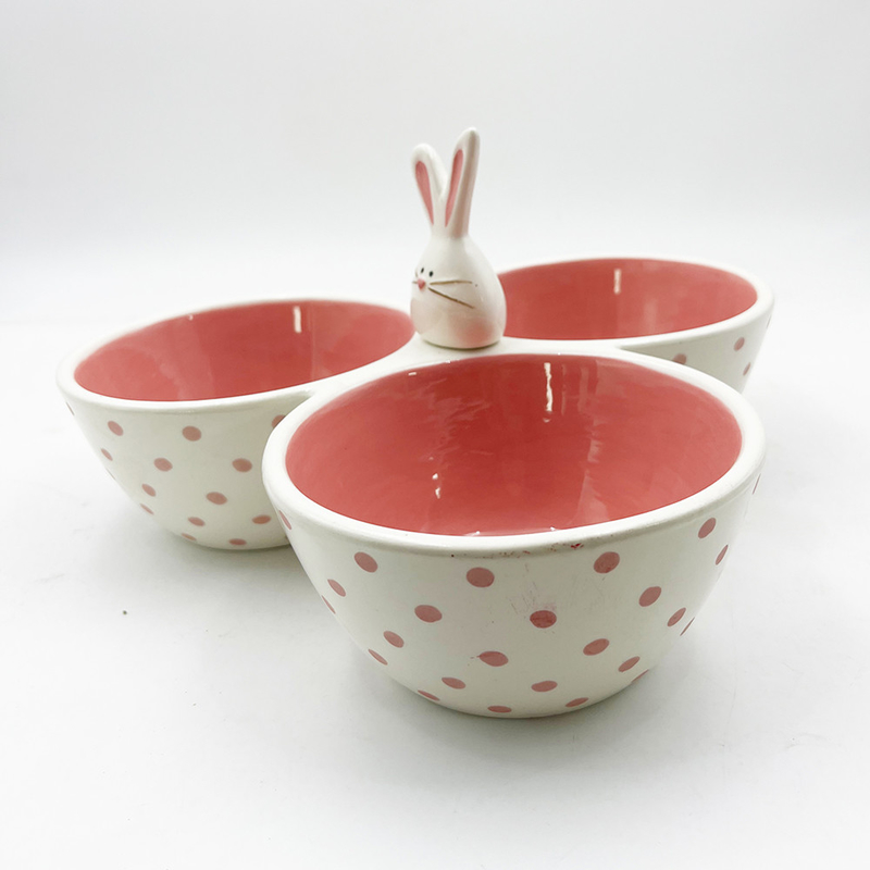 คลาสสิกสีชมพู สารเครามิคน่ารัก 3 ส่วน รับประทาน Bowl งี่เง่ากระต่ายกับกระต่ายจับ