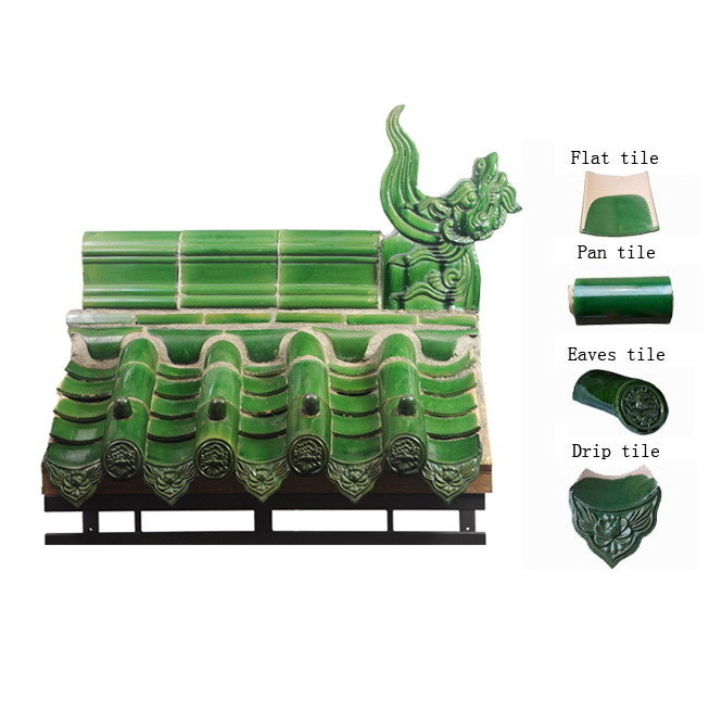 กระเบื้องหลังคาสไตล์เอเชียสีเขียวเข้ม เหมาะสําหรับวัสดุก่อสร้างโบราณในอาคารสวน