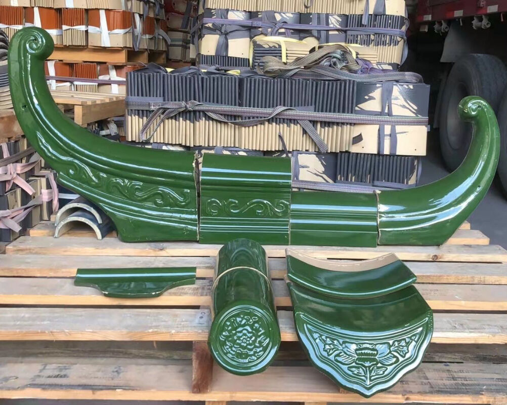 กระเบื้องหลังคาเคลือบสีเขียวแบบจีน หยกเขียว กระเบื้องเคลือบดินเผามือสอง ทนไฟ กันน้ำ สำหรับวัด วิลล่าสไตล์เอเชีย