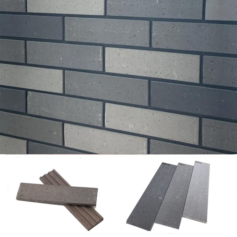 Matte Finish Outdoor Gray Clay Brick Split Face Brick Wall Covering Veneer Tile Extrusion กระบวนการซินเตอร์