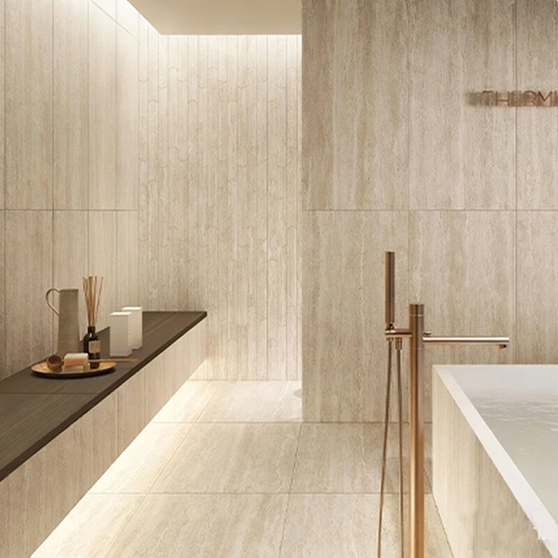 กระเบื้องผนังดินเหนียวอ่อนยืดหยุ่นกันไฟลายหินอ่อน travertine, แผ่นผนัง MCM, ผนังภายนอก, กระเบื้องอิฐเคลือบสำหรับโรงแรม