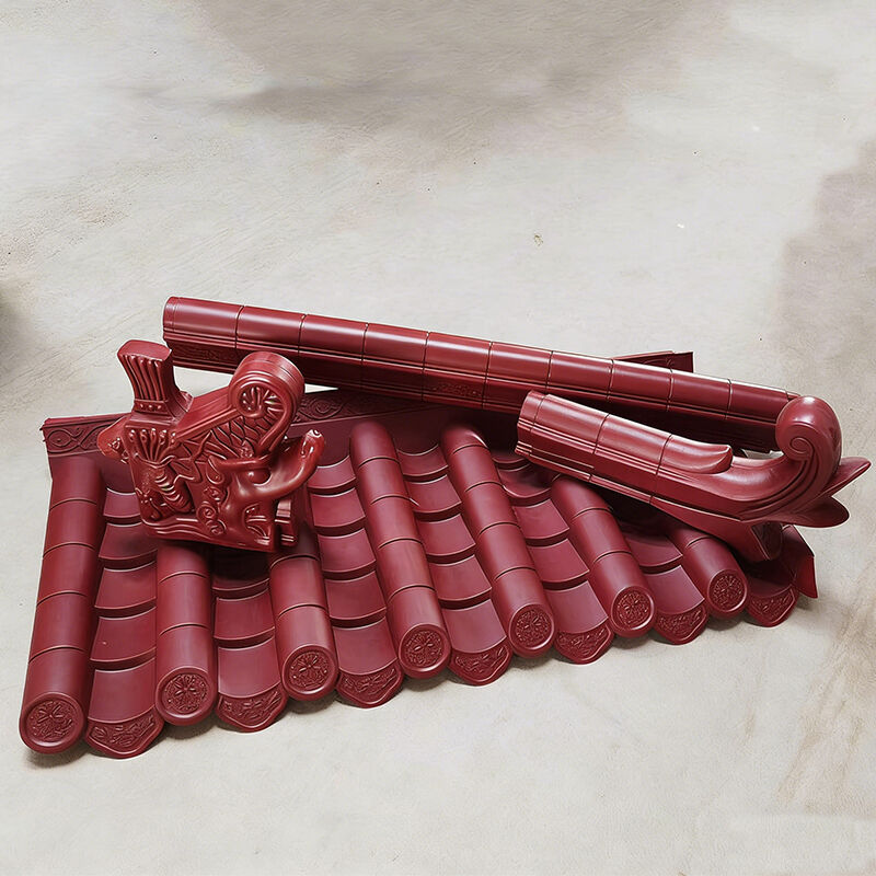 ชาวจีนคลาสสิกโบราณ PP สีแดง พลาสติกหลังคา Tile ยาวนานป้องกัน UV ธ อร์ซิน Tile สําหรับสถาปัตยกรรม