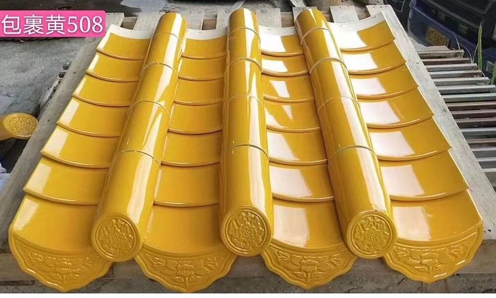 กระเบื้องหลังคาเคลือบสีเหลืองจีนคลาสสิก กระเบื้องพอร์ซเลนโบราณมันวาวสูง หลังคาเซรามิกกรวดสำหรับวัดสไตล์จีนและศาลาสวน การฟื้นฟูบ้าน