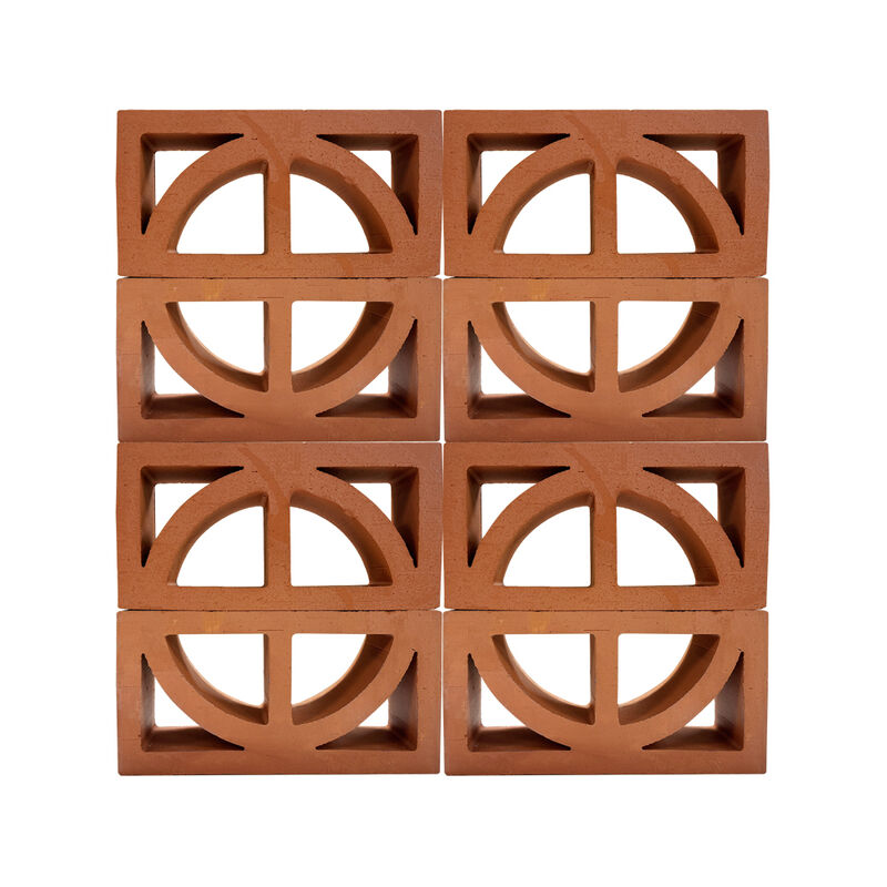 Natural Terracotta Ventilation Block Decorative Red Clay Breeze Block with Semicircle Cutout for Garden Privacy Walls Facades