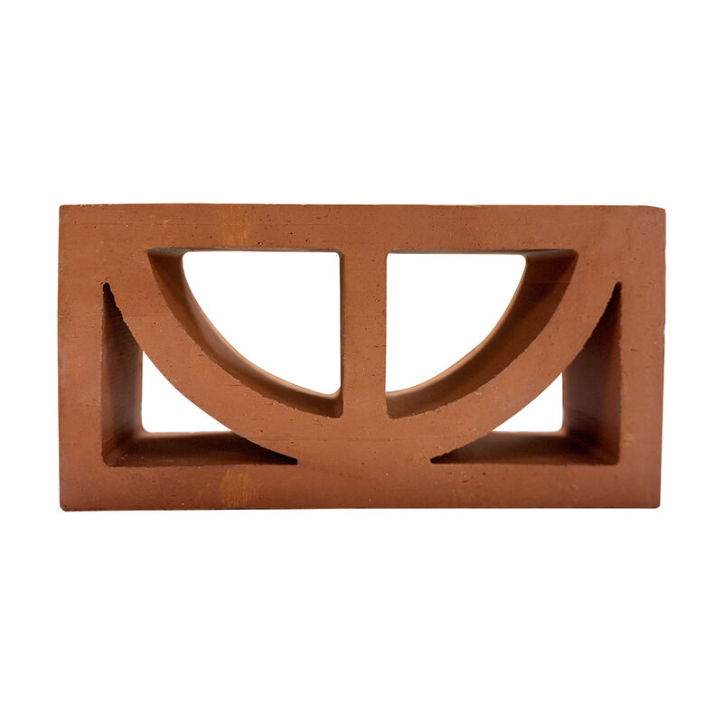 Natural Terracotta Ventilation Block Decorative Red Clay Breeze Block with Semicircle Cutout for Garden Privacy Walls Facades