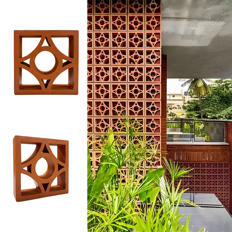 Terracotta Breeze Block ดินเหนียวธรรมชาติ Red Hollow ตกแต่งผนังอิฐบล็อกระบายอากาศสำหรับฉากกั้นอาคารกลางแจ้ง