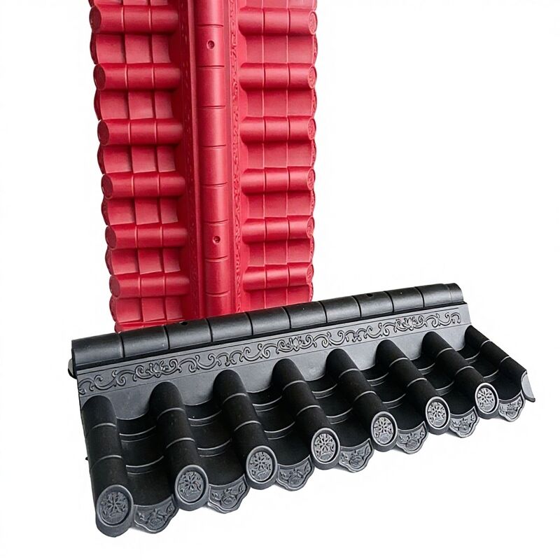 Lightweight Plastic Chinese Roof Ridge Tiles UV-Resistant Red & Black Polymer Ridge Cap Cover for Garden Wall & Pavilion Roofs