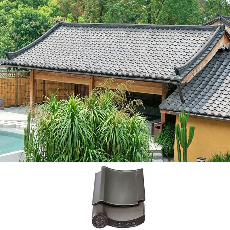 Japanese Interlocking Wave Eaves J-Tile Smoke Gray Ceramic Roof Tile for Asian Style Roofs Japan Tea House