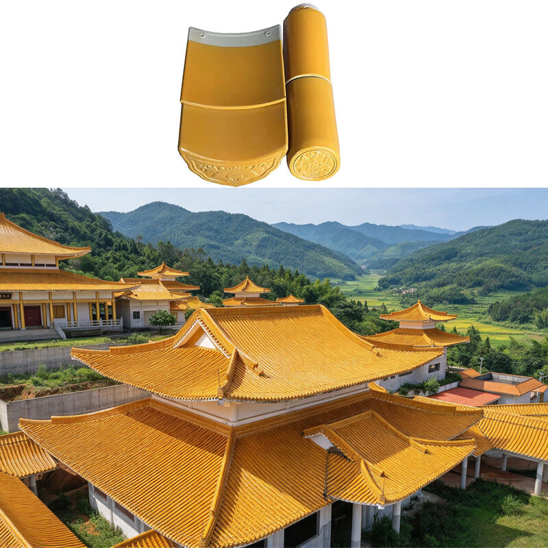 Glazed Chinese Ceramic Roof Tile System High-Fired Weatherproof Yellow Clay Tiles for Gazebos Temples & Pavilions