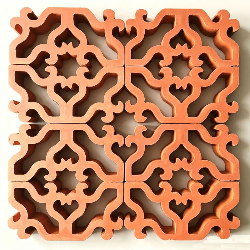 Ornate Terracotta Lattice Screen Bricks Decorative Natural Clay Breeze Blocks for Resort Privacy Partitions