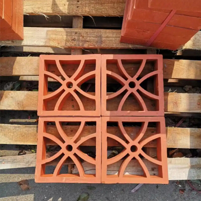 Red Terracotta Geometric Breeze Blocks for Interior Partition Clay Screen Bricks for Home Entryway & Tea Room Divider Walls