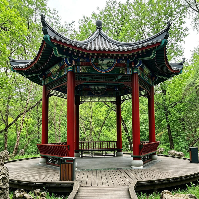 Chinese Pavilion Garden Wooden Gazebo with Ceramic Roof Tiles Kit Traditional Chinese Architecture Garden House